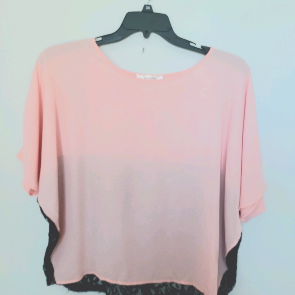Pink chiffon and black lace top